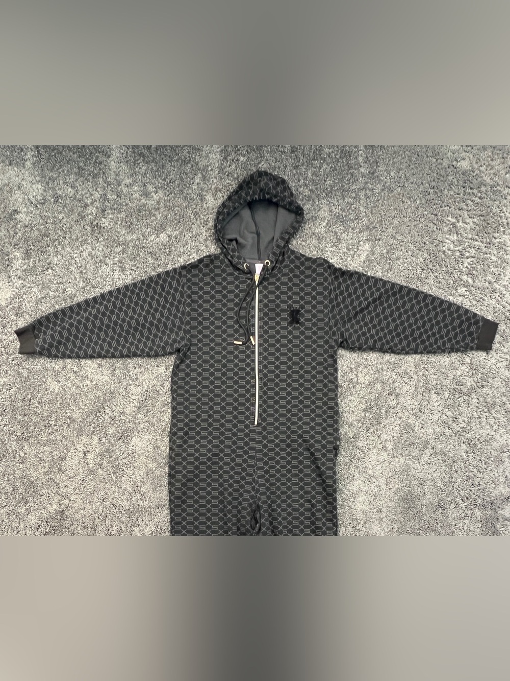 Savage X FENTY Jumpsuit Size Medium Gray Pajama One Piece Hooded AOP RIHANNA